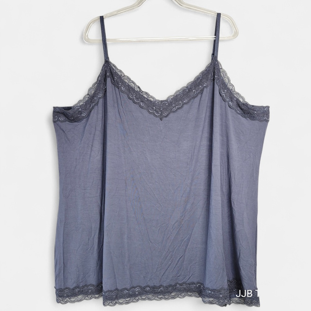 Lane Bryant Womens Plus Size 34/36 Lace Trim‎ Camisole Slate Blue Cami Top NEW